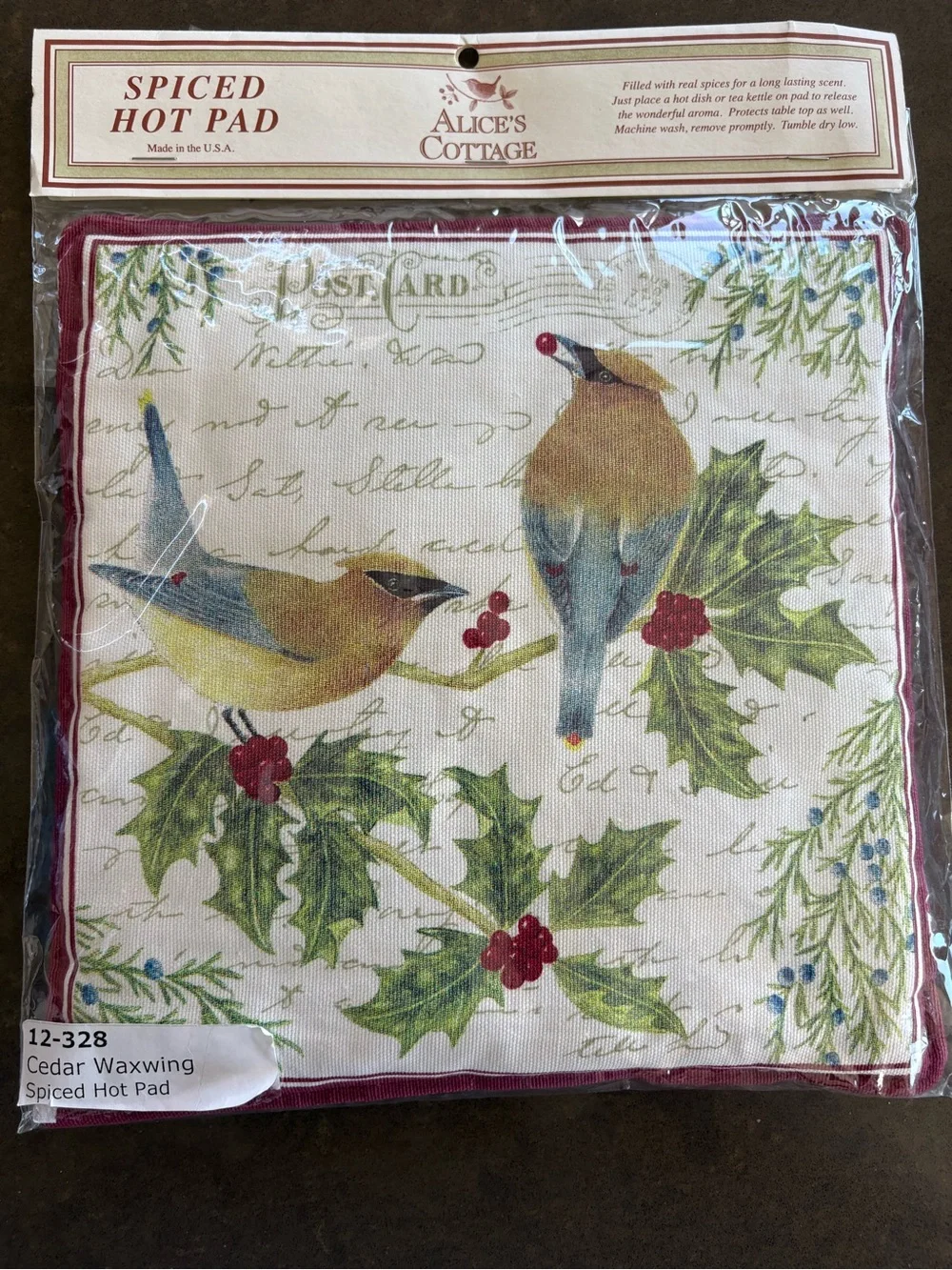Alice's Cottage Spiced Hot Pads & Mug Mat Birds Flowers Garden Motif Brand New